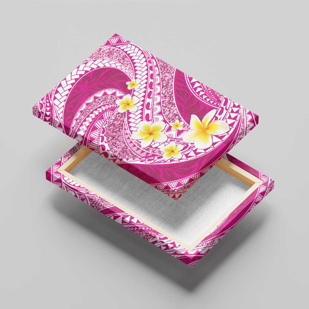 Plumeria Polynesian Pink Glitter Pattern Canvas Wall Art