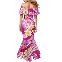 Plumeria Polynesian Pink Glitter Pattern Family Matching Mermaid Dress and Hawaiian Shirt