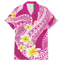 Plumeria Polynesian Pink Glitter Pattern Family Matching Off Shoulder Maxi Dress and Hawaiian Shirt