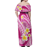 Plumeria Polynesian Pink Glitter Pattern Family Matching Off Shoulder Maxi Dress and Hawaiian Shirt