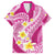 Plumeria Polynesian Pink Glitter Pattern Family Matching Short Sleeve Bodycon Dress and Hawaiian Shirt