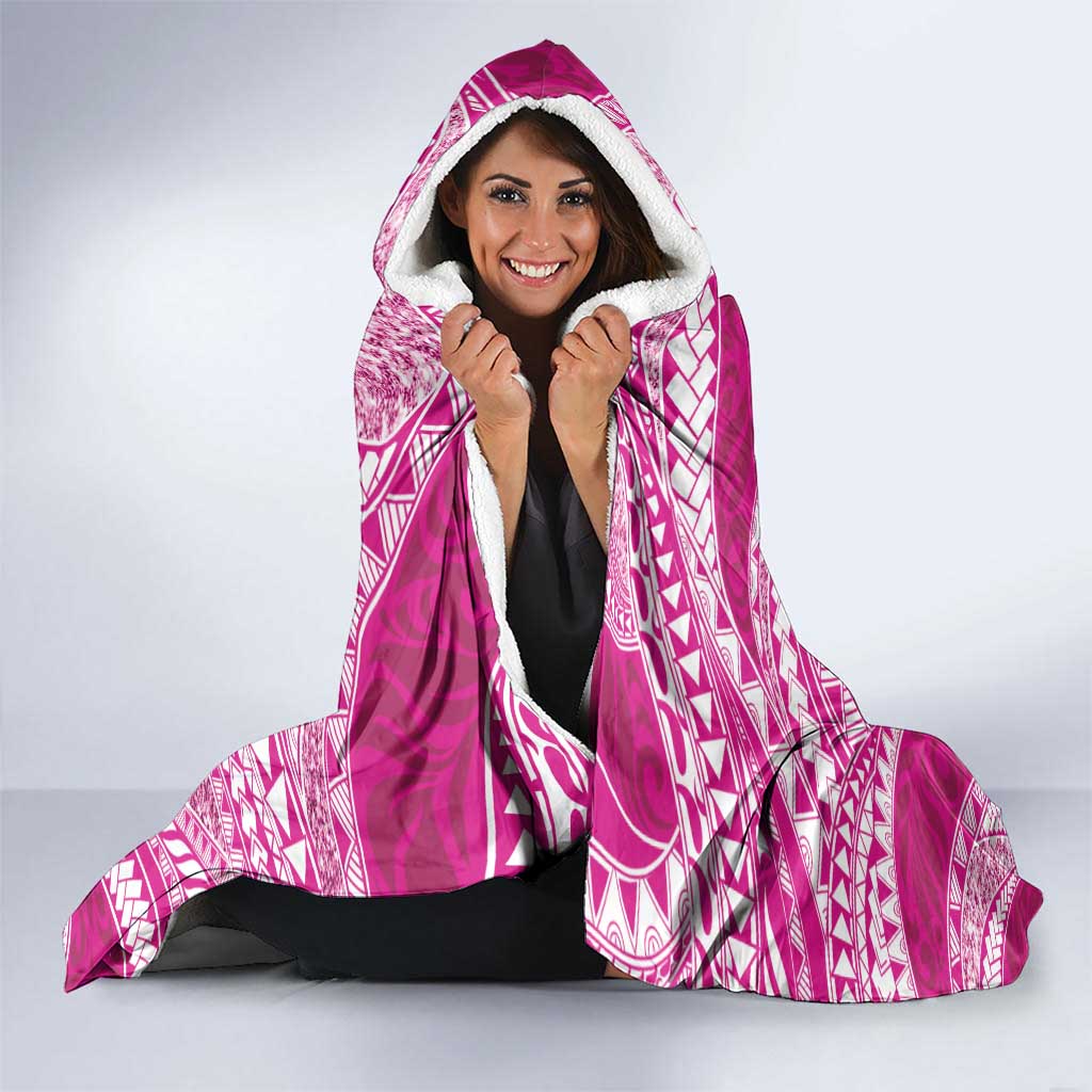 Plumeria Polynesian Pink Glitter Pattern Hooded Blanket