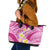 Plumeria Polynesian Pink Glitter Pattern Leather Tote Bag