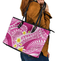 Plumeria Polynesian Pink Glitter Pattern Leather Tote Bag