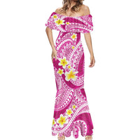 Plumeria Polynesian Pink Glitter Pattern Mermaid Dress