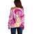 Plumeria Polynesian Pink Glitter Pattern Off Shoulder Sweater