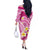 Plumeria Polynesian Pink Glitter Pattern Off The Shoulder Long Sleeve Dress