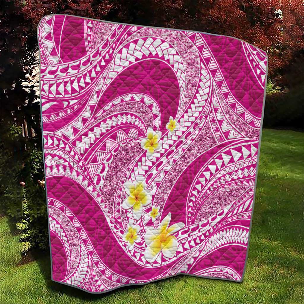 Plumeria Polynesian Pink Glitter Pattern Quilt LT01 - Polynesian Pride