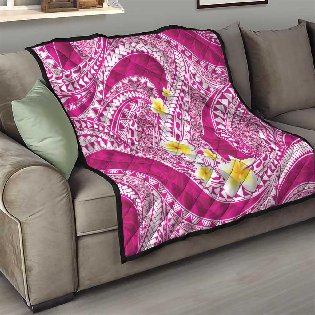 Plumeria Polynesian Pink Glitter Pattern Quilt LT01 - Polynesian Pride