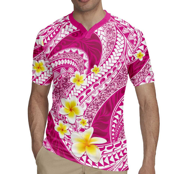 Plumeria Polynesian Pink Glitter Pattern Rugby Jersey LT01
