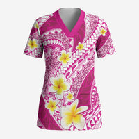 Plumeria Polynesian Pink Glitter Pattern Scrub Top - Polynesian Pride