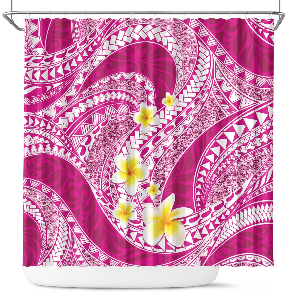Plumeria Polynesian Pink Glitter Pattern Shower Curtain LT01 Pink - Polynesian Pride