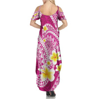 Plumeria Polynesian Pink Glitter Pattern Summer Maxi Dress