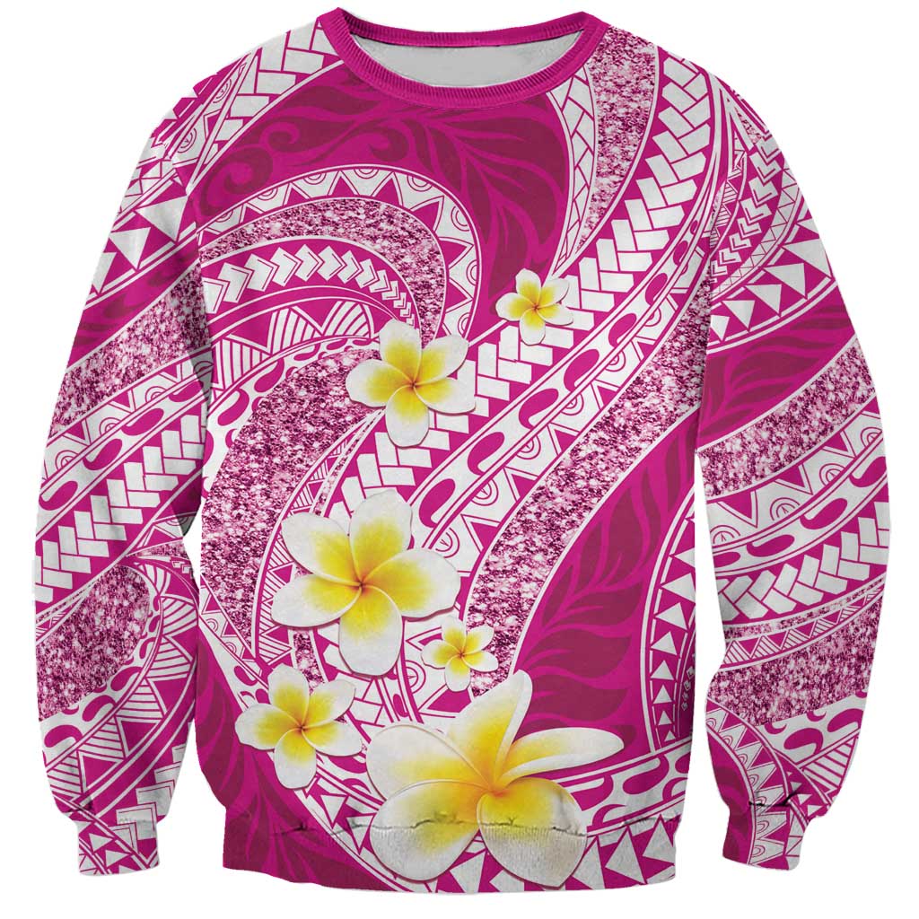 Plumeria Polynesian Pink Glitter Pattern Sweatshirt