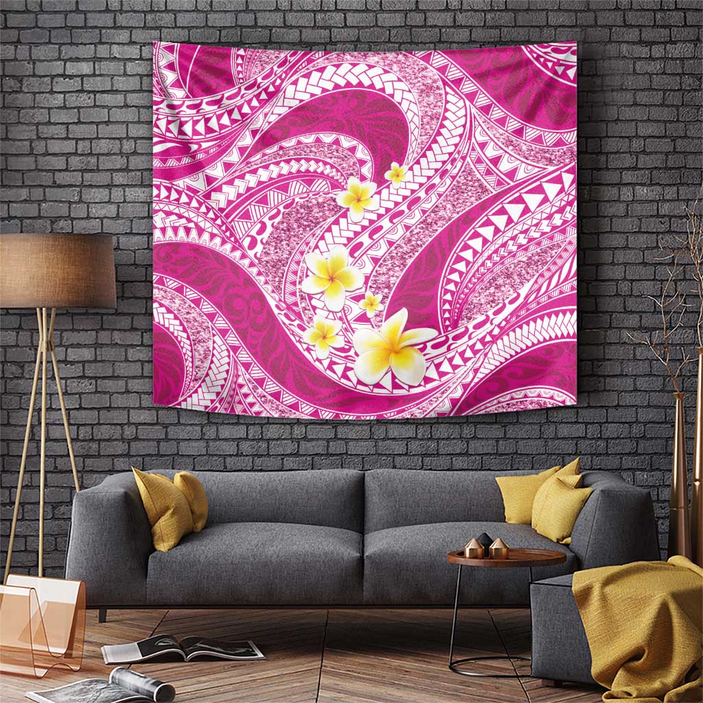 Plumeria Polynesian Pink Glitter Pattern Tapestry LT01 Pink - Polynesian Pride