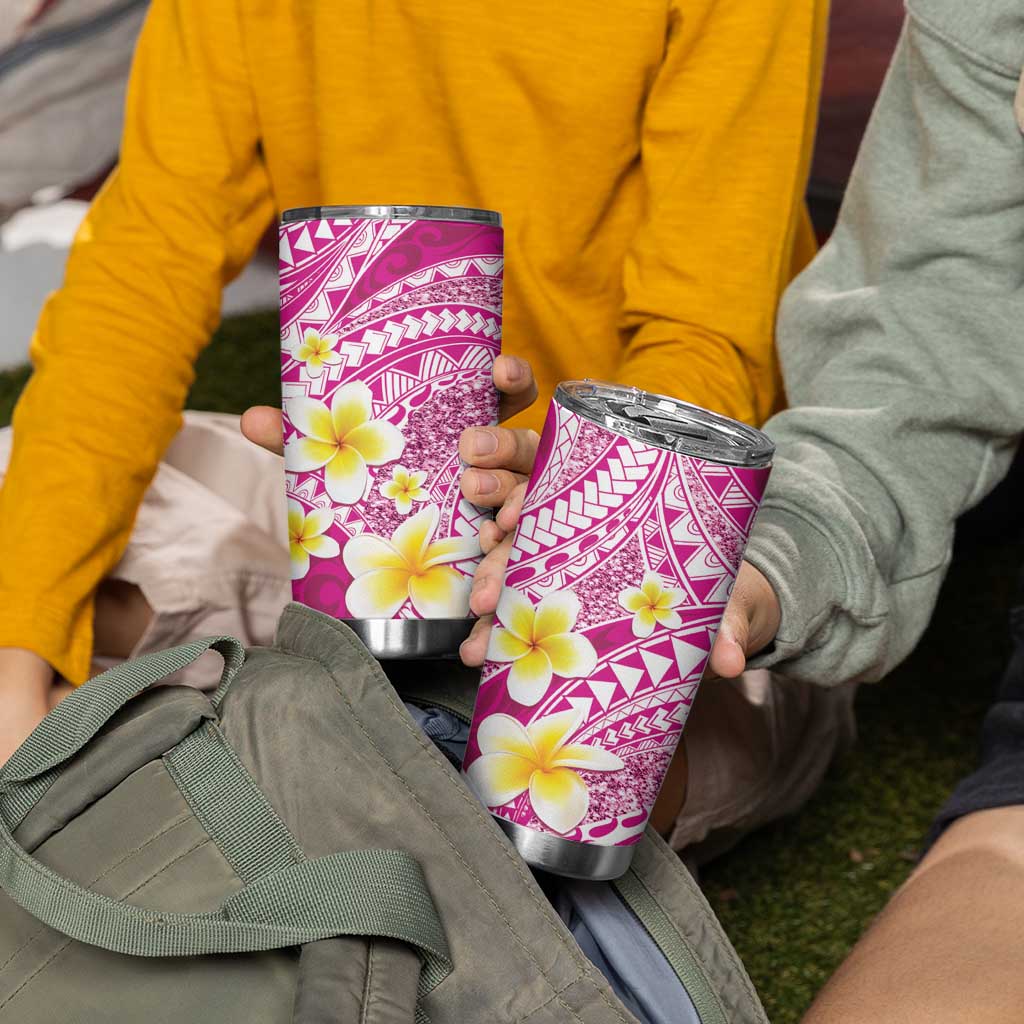 Plumeria Polynesian Pink Glitter Pattern Tumbler Cup