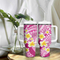 Plumeria Polynesian Pink Glitter Pattern Tumbler With Handle