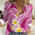Plumeria Polynesian Pink Glitter Pattern Women Casual Shirt