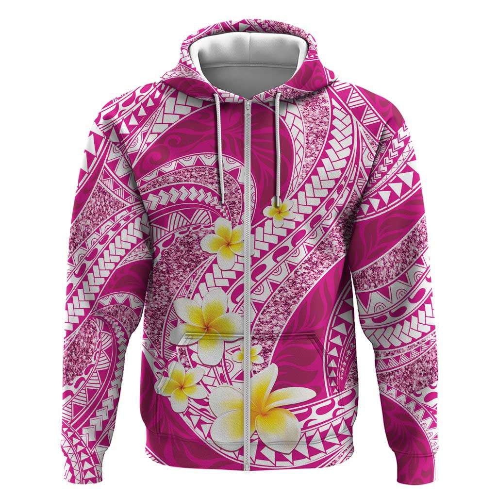 Plumeria Polynesian Pink Glitter Pattern Zip Hoodie LT01 Zip Hoodie Pink - Polynesian Pride