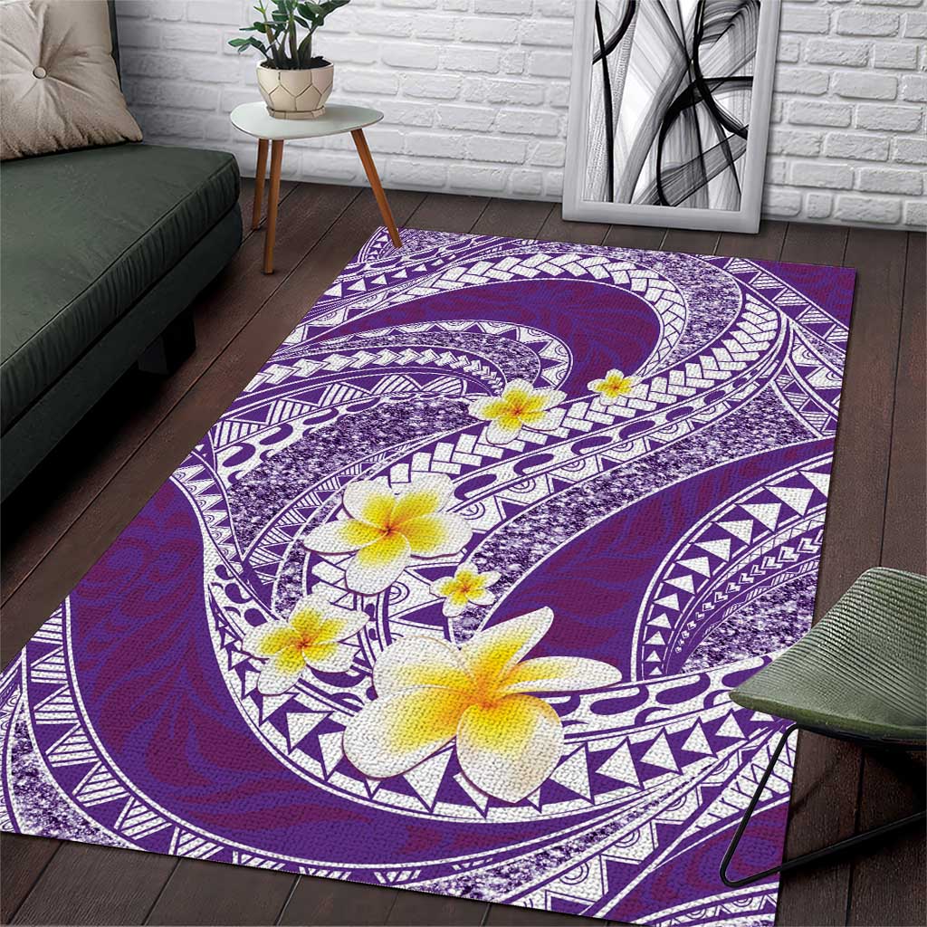 Plumeria Polynesian Purple Glitter Pattern Area Rug