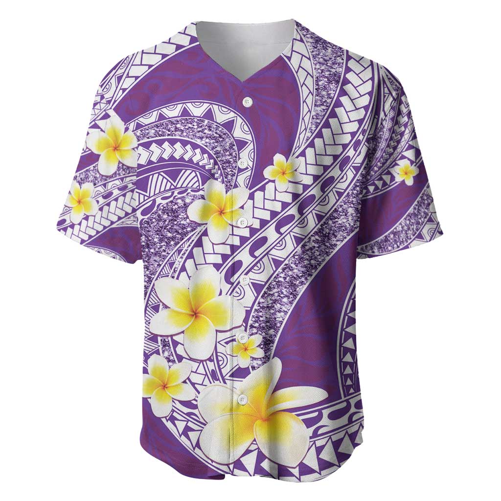 Plumeria Polynesian Purple Glitter Pattern Baseball Jersey