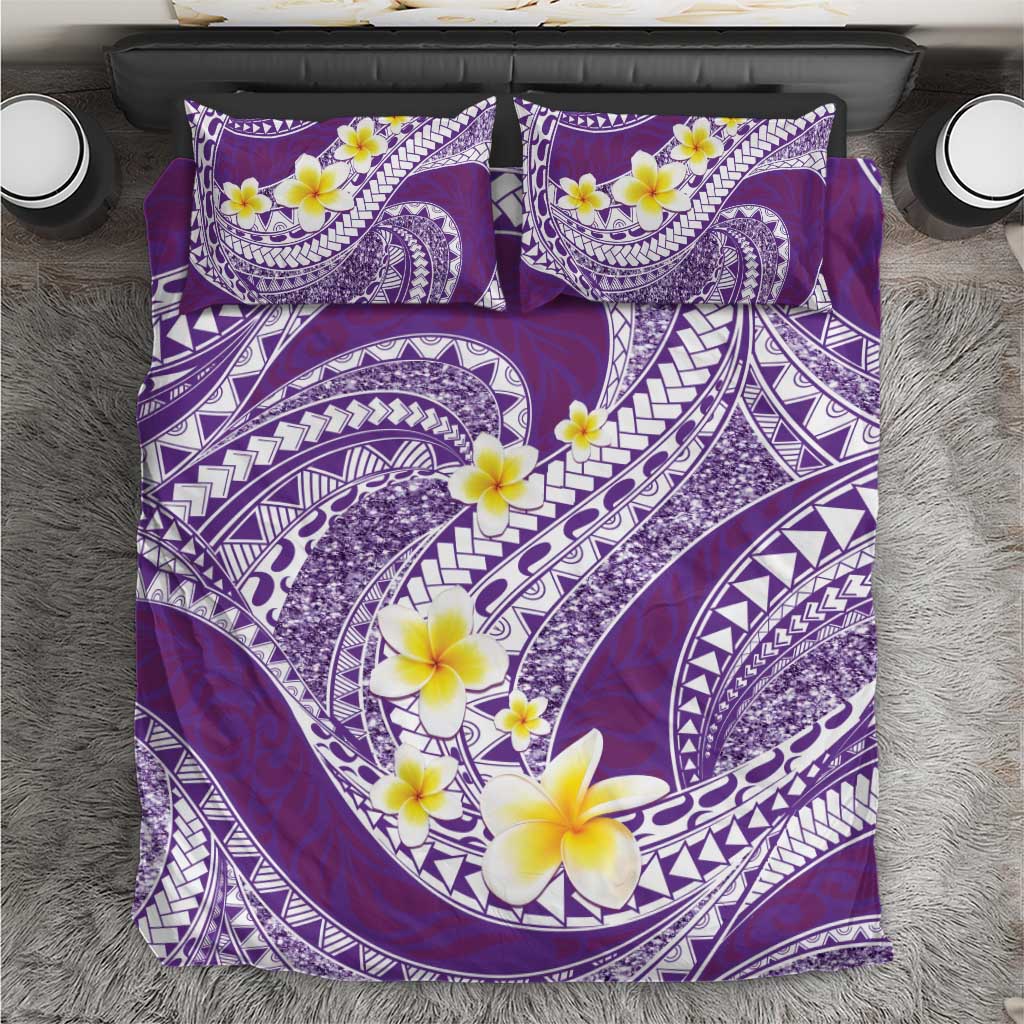 Plumeria Polynesian Purple Glitter Pattern Bedding Set LT01 Purple - Polynesian Pride