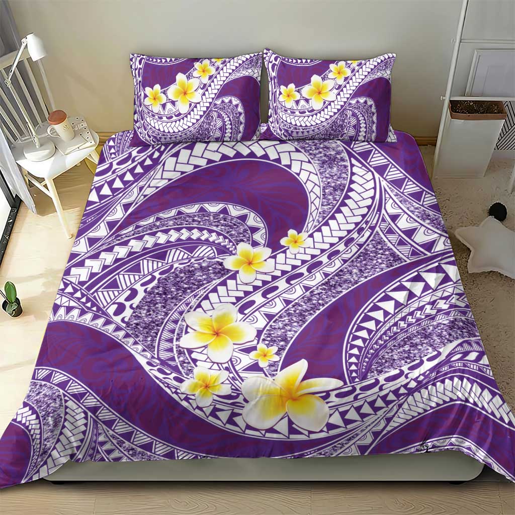 Plumeria Polynesian Purple Glitter Pattern Bedding Set