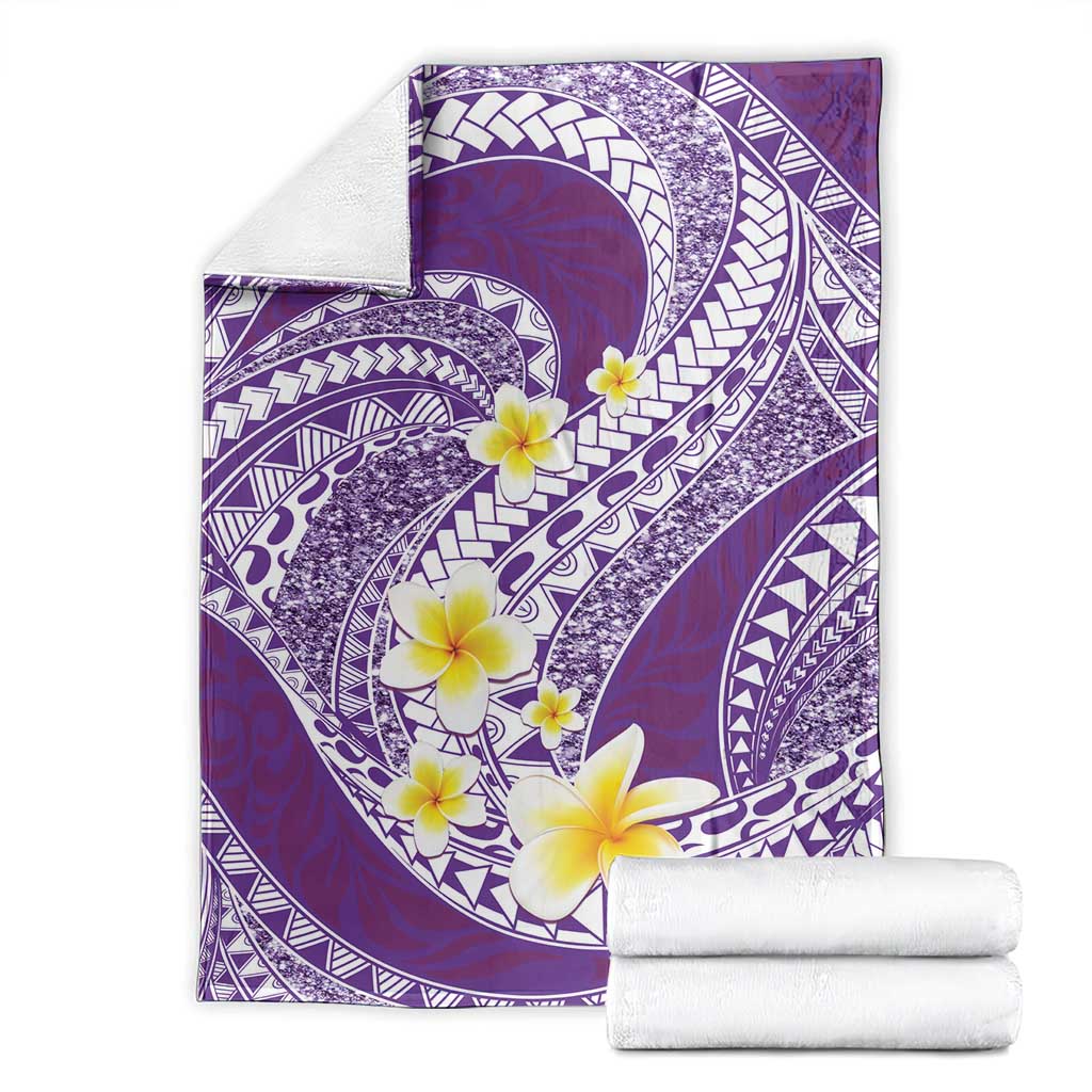 Plumeria Polynesian Purple Glitter Pattern Blanket