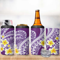 Plumeria Polynesian Purple Glitter Pattern 4 in 1 Can Cooler Tumbler