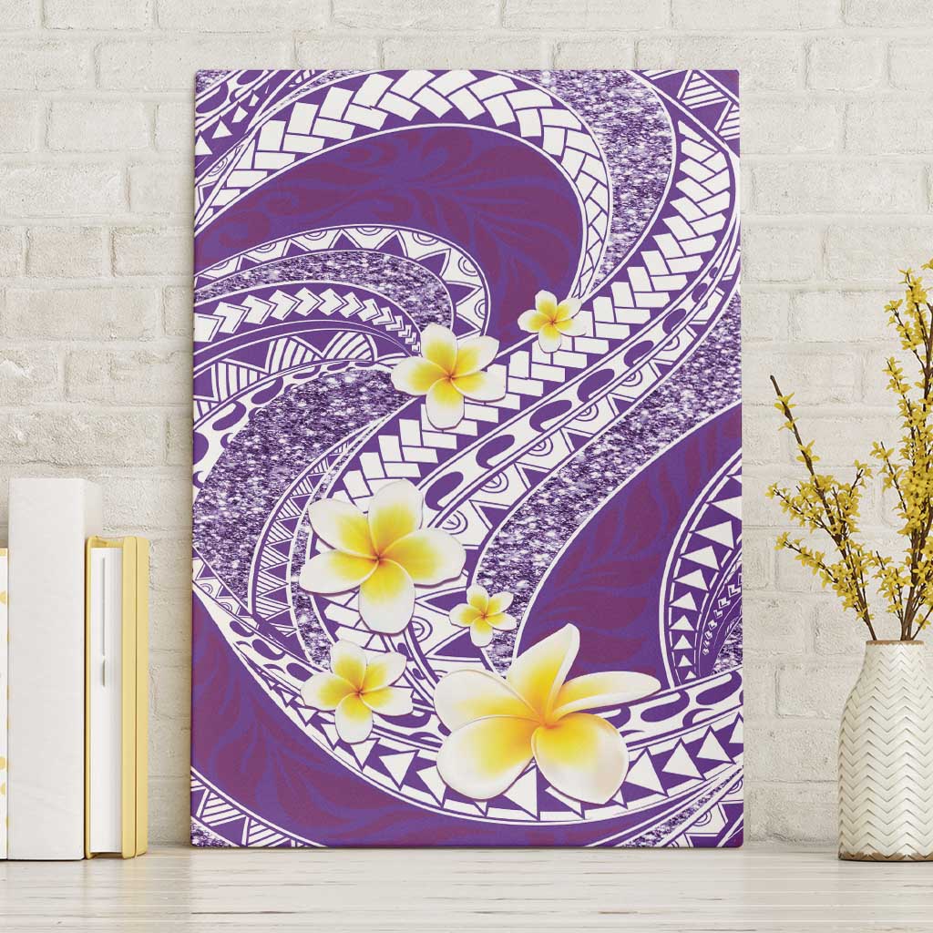 Plumeria Polynesian Purple Glitter Pattern Canvas Wall Art