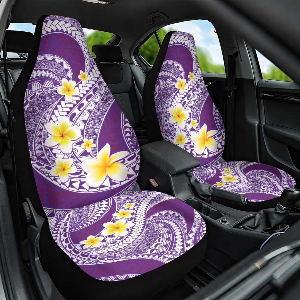Plumeria Polynesian Purple Glitter Pattern Car Seat Cover