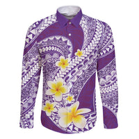 Plumeria Polynesian Purple Glitter Pattern Family Matching Off Shoulder Short Dress and Hawaiian Shirt LT01 Dad's Shirt - Long Sleeve Purple - Polynesian Pride