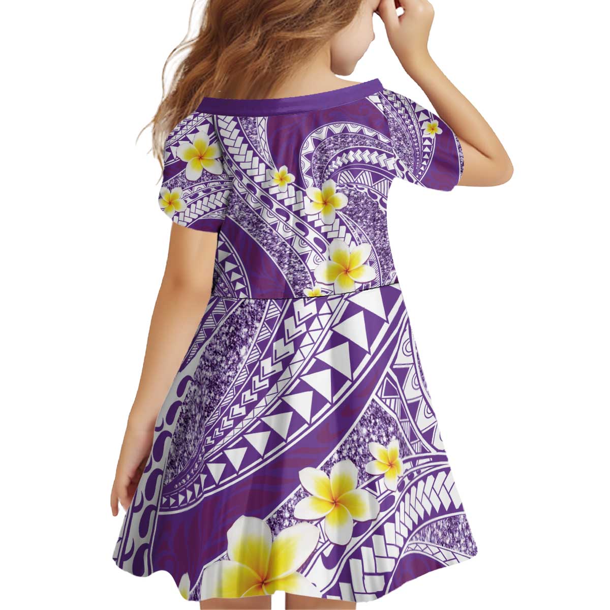 Plumeria Polynesian Purple Glitter Pattern Kid Short Sleeve Dress LT01 - Polynesian Pride
