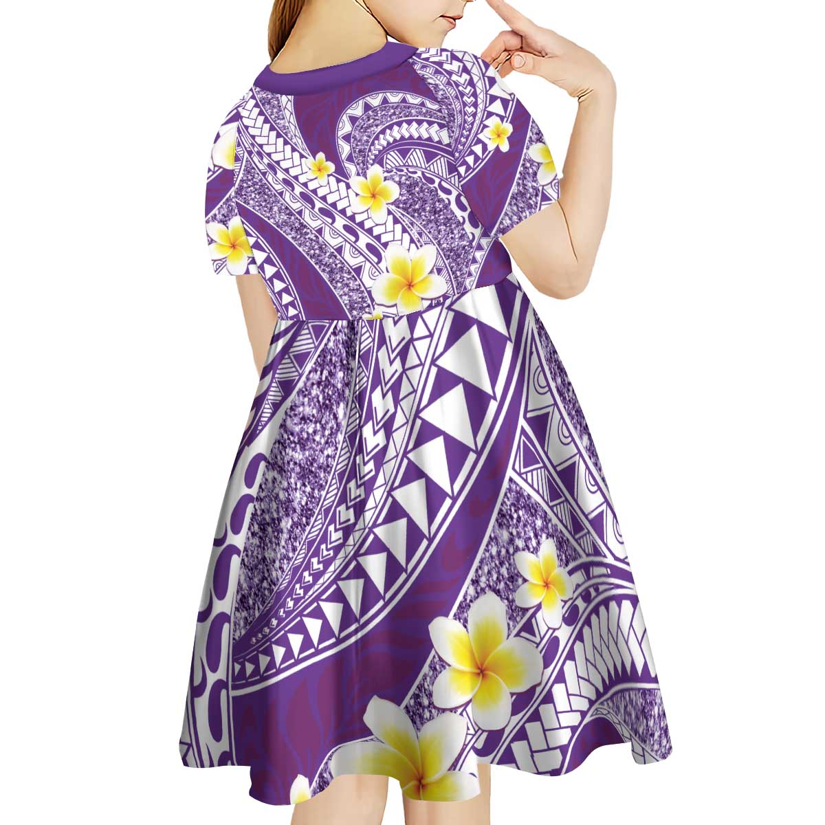 Plumeria Polynesian Purple Glitter Pattern Kid Short Sleeve Dress LT01 - Polynesian Pride