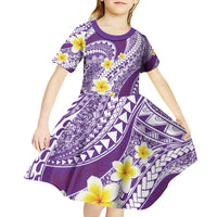 Plumeria Polynesian Purple Glitter Pattern Kid Short Sleeve Dress LT01 - Polynesian Pride