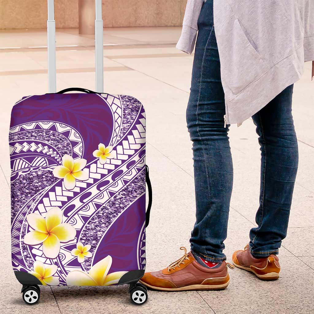 Plumeria Polynesian Purple Glitter Pattern Luggage Cover LT01 Purple - Polynesian Pride