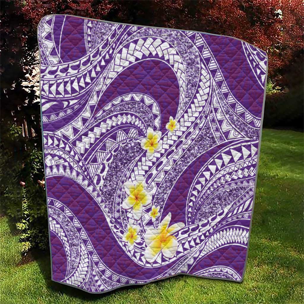 Plumeria Polynesian Purple Glitter Pattern Quilt LT01 - Polynesian Pride