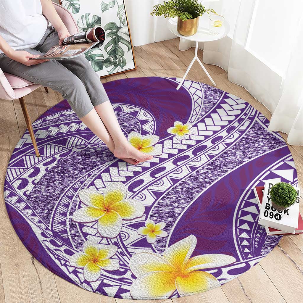 Plumeria Polynesian Purple Glitter Pattern Round Carpet LT01 - Polynesian Pride