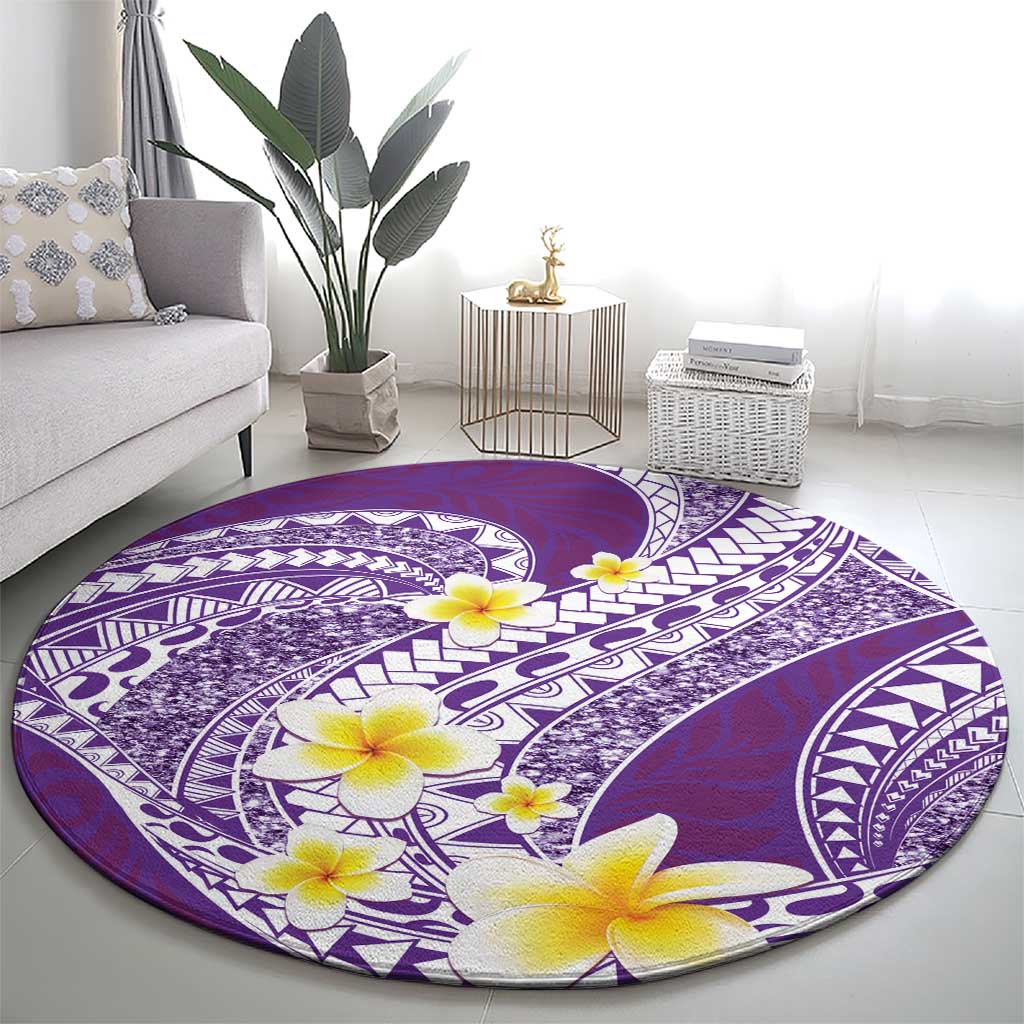 Plumeria Polynesian Purple Glitter Pattern Round Carpet LT01 - Polynesian Pride