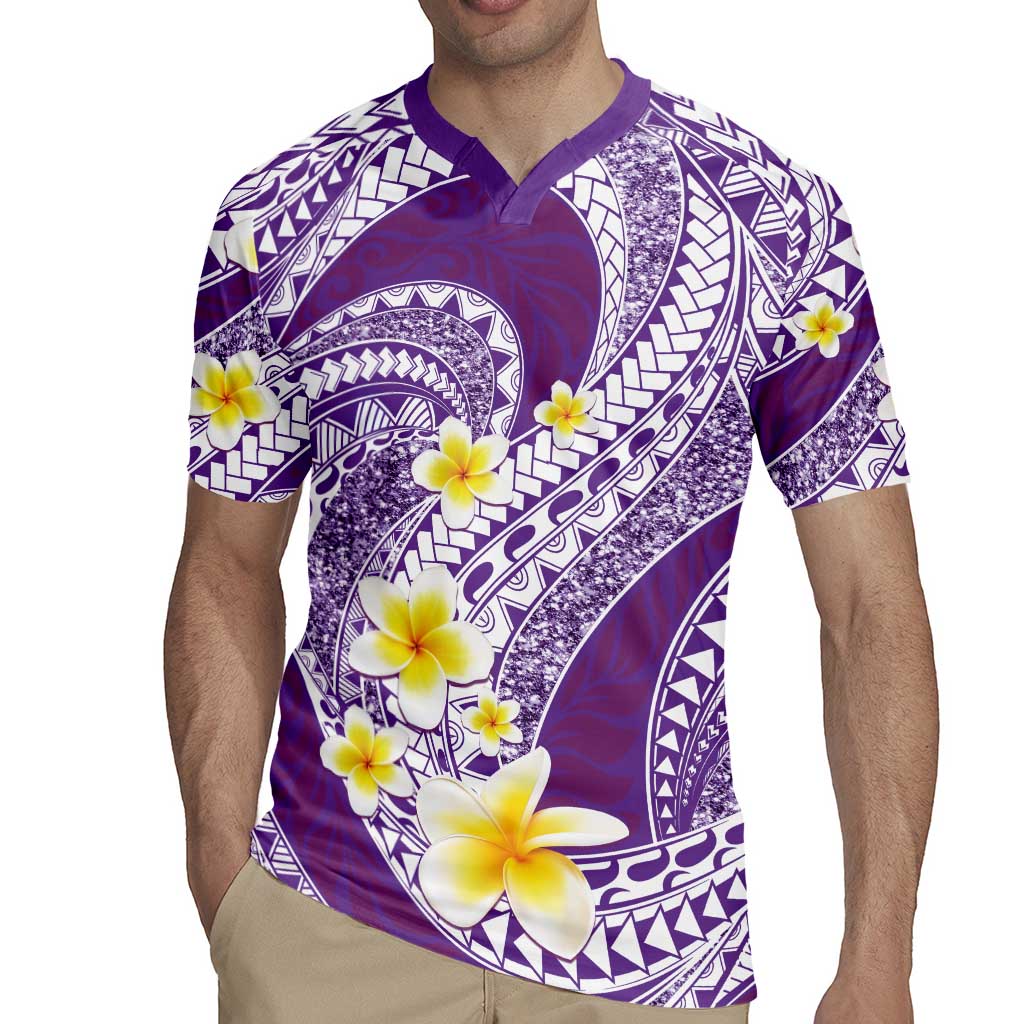 Plumeria Polynesian Purple Glitter Pattern Rugby Jersey