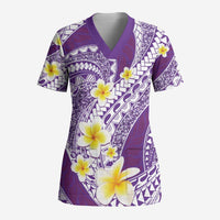 Plumeria Polynesian Purple Glitter Pattern Scrub Top - Polynesian Pride