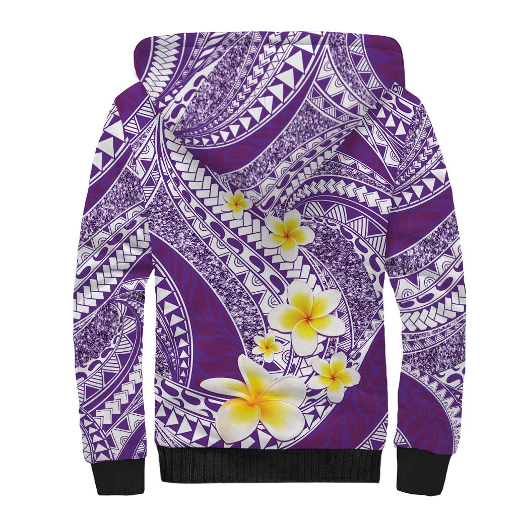 Plumeria Polynesian Purple Glitter Pattern Sherpa Hoodie