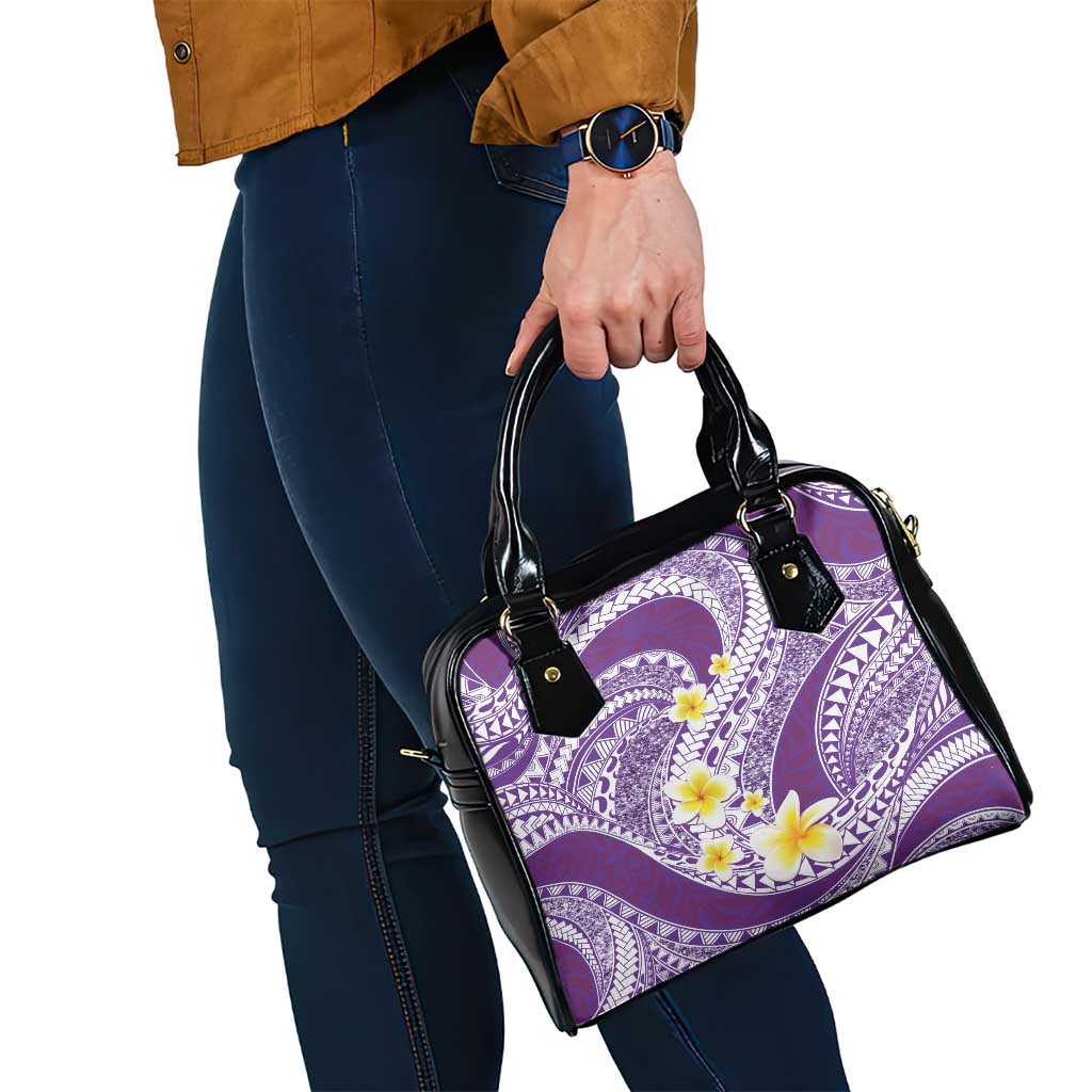 Plumeria Polynesian Purple Glitter Pattern Shoulder Handbag