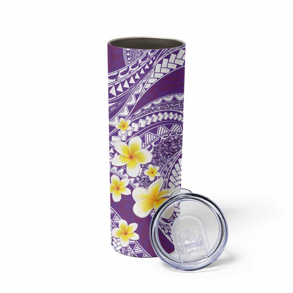 Plumeria Polynesian Purple Glitter Pattern Skinny Tumbler