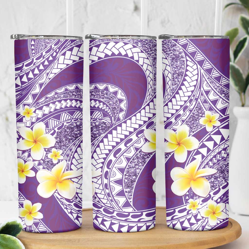 Plumeria Polynesian Purple Glitter Pattern Skinny Tumbler