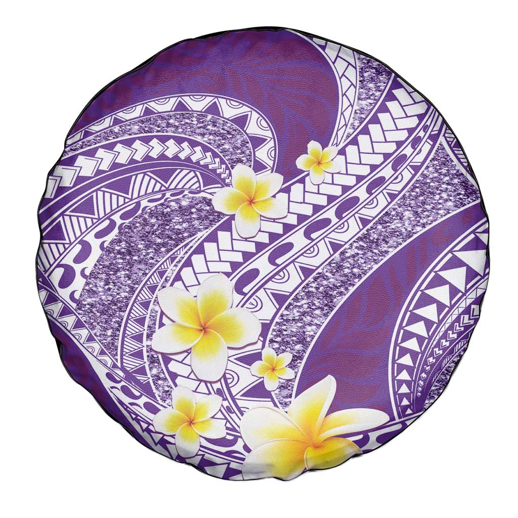Plumeria Polynesian Purple Glitter Pattern Spare Tire Cover