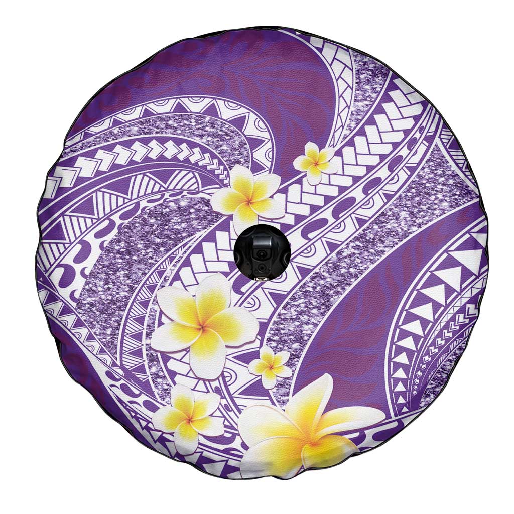 Plumeria Polynesian Purple Glitter Pattern Spare Tire Cover
