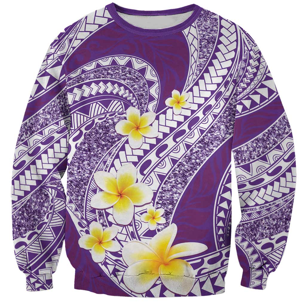 Plumeria Polynesian Purple Glitter Pattern Sweatshirt