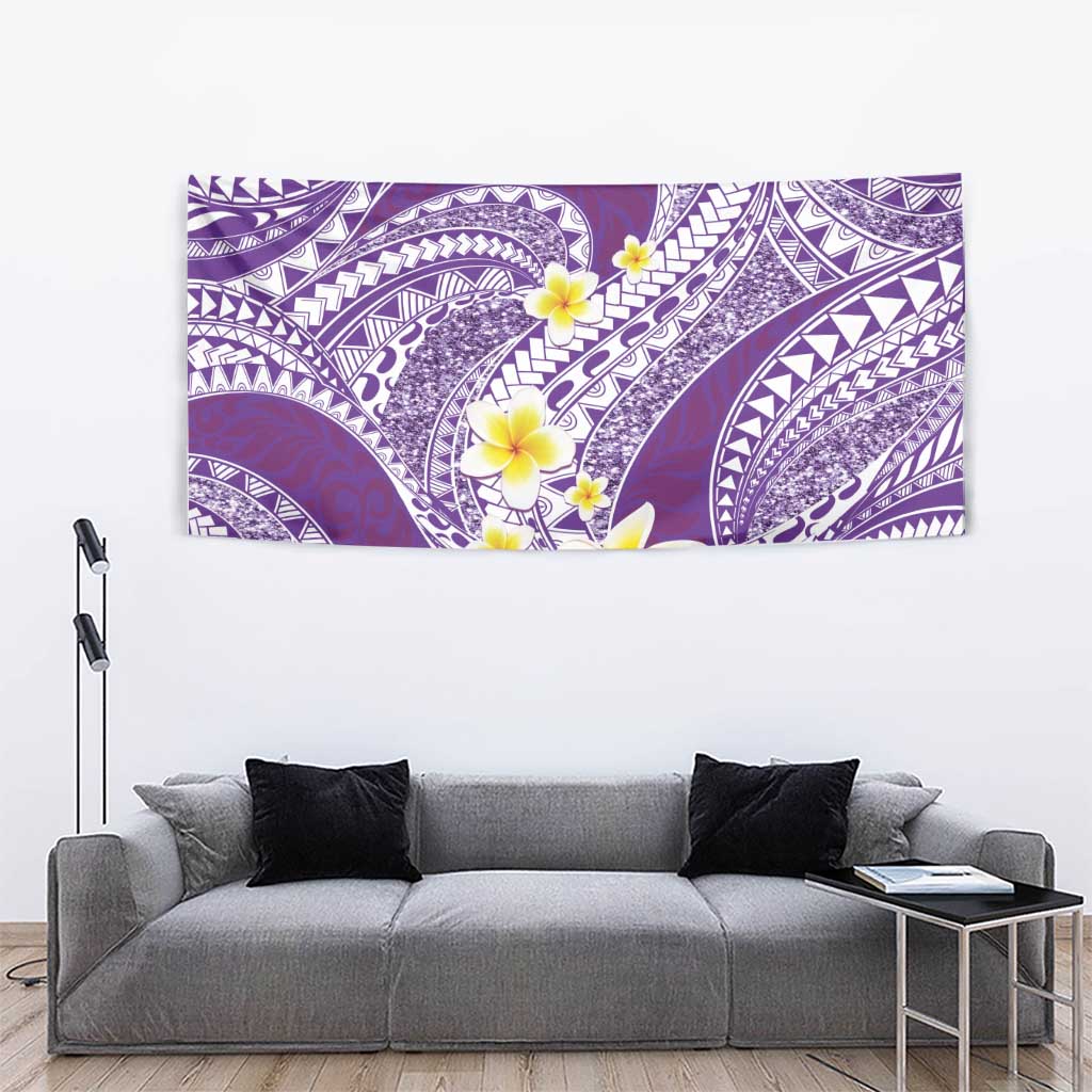 Plumeria Polynesian Purple Glitter Pattern Tapestry