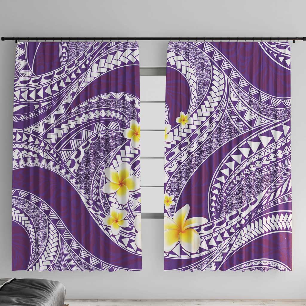 Plumeria Polynesian Purple Glitter Pattern Window Curtain LT01 With Hooks Purple - Polynesian Pride